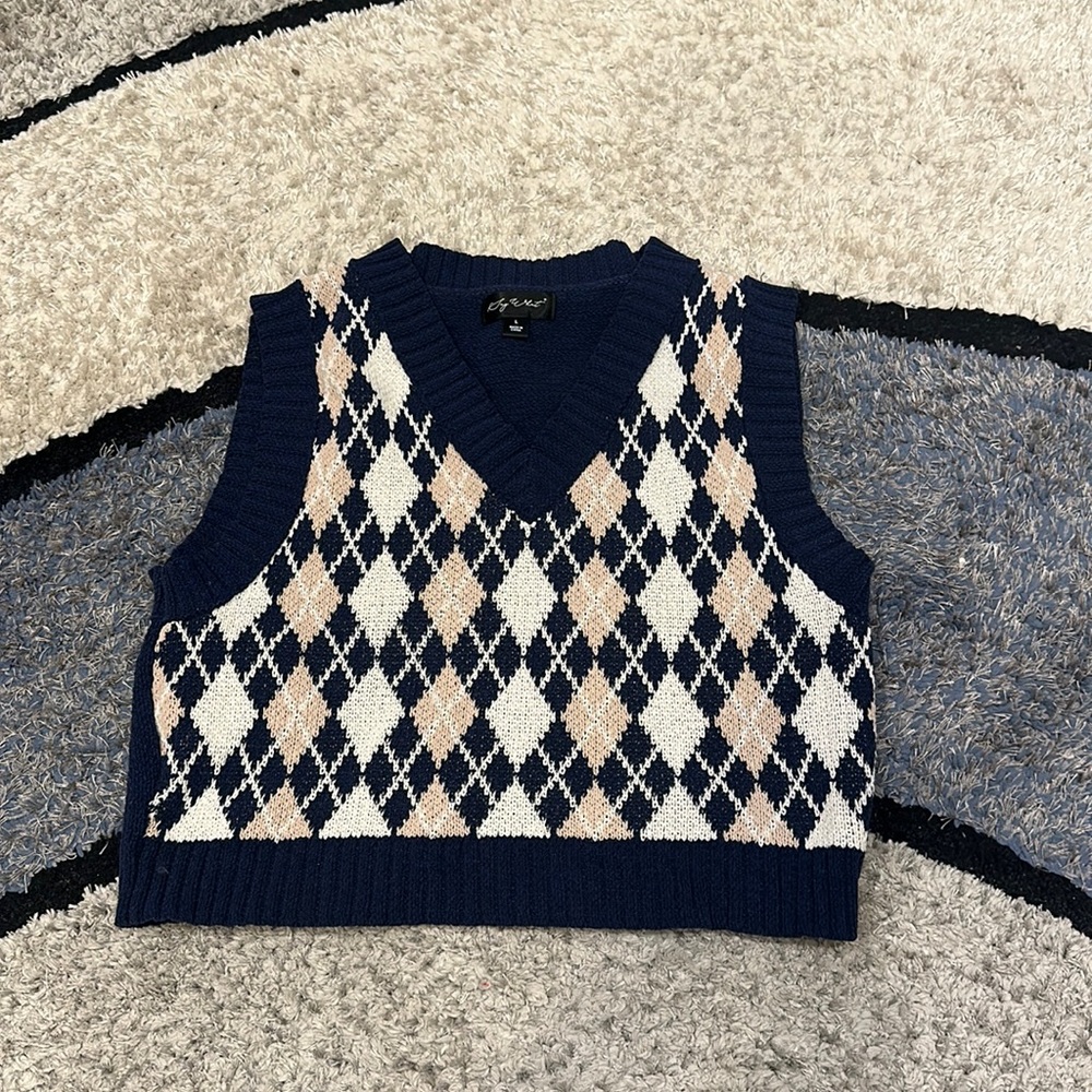 SAY WHAT, LARGE, BLUE WITH TAN AND CREAM PATTERN